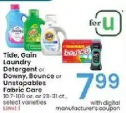 Albertsons Tide, Gain Laundry Detergent or Downy, Bounce or Unstopables Fabric Care offer
