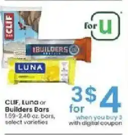 Albertsons CLIF, Luna or Builders Bars offer