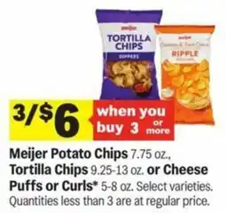 Meijer Meijer Potato Chips, Tortilla Chips or Cheese Puffs or Curls offer