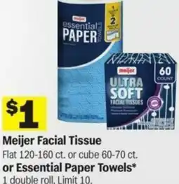 Meijer Meijer Facial Tissue Flat or Essential Paper Towels offer