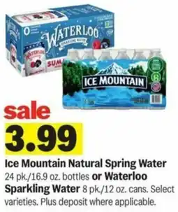 Meijer Ice Mountain Natural Spring Water bottles or Waterloo Sparkling Water offer