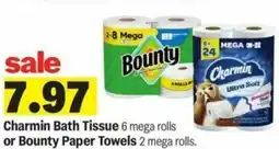 Meijer Charmin Bath Tissue or Bounty Paper Towels2 mega rolls. offer