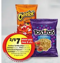 Meijer Tostitos Tortilla Chips Cheetos Fritos Smartfood Popcorn or SunChips offer