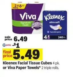 Meijer Kleenex Facial Tissue Cubes or Viva Paper Towels offer