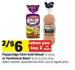 Meijer Pepperidge Farm Swirl Bread or Farmhouse Buns offer