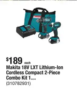 The Home Depot Makita 18V LXT Lithium-Ion Cordless Compact 2-Piece Combo Kit 1.5 Ah (Driver-Drill/Impact Driver) offer