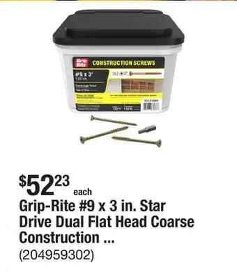 The Home Depot Grip-Rite #9 x 3 in. Star Drive Dual Flat Head Coarse Construction Screws 10 lb. Box offer