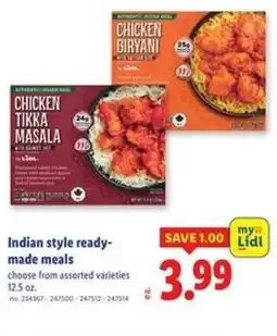 Lidl Indian style ready- made meals offer