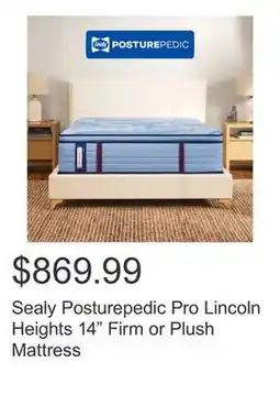 Costco Sealy Posturepedic Pro Lincoln Heights 14 Firm or Plush Mattress offer