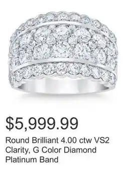 Costco Round Brilliant 4.00 ctw VS2 Clarity, G Color Diamond Platinum Band offer