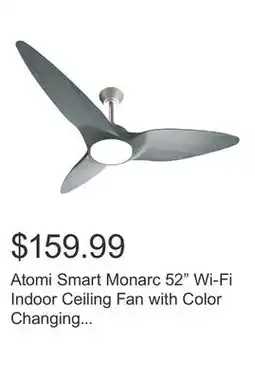 Costco Atomi Smart Monarc 52 Wi-Fi Indoor Ceiling Fan with Color Changing Integrated LED Light and Remote offer