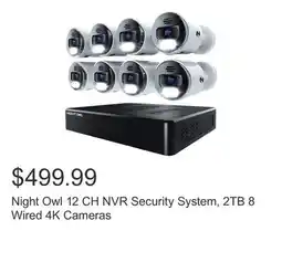 Costco Night Owl 12 CH NVR Security System, 2TB 8 Wired 4K Cameras offer