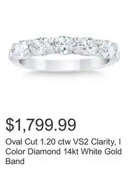 Costco Oval Cut 1.20 ctw VS2 Clarity, I Color Diamond 14kt White Gold Band offer