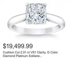 Costco Cushion Cut 2.01 ct VS1 Clarity, G Color Diamond Platinum Solitaire Ring offer