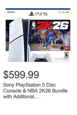 Costco Sony PlayStation 5 Disc Console & NBA 2K26 Bundle with Additonal DualSense Controller offer