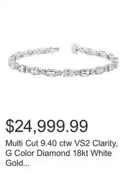 Costco Multi Cut 9.40 ctw VS2 Clarity, G Color Diamond 18kt White Gold Tennis Bracelet offer