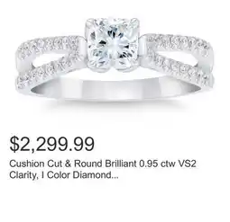 Costco Cushion Cut & Round Brilliant 0.95 ctw VS2 Clarity, I Color Diamond 14kt White Gold Ring offer