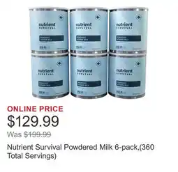 Costco Nutrient Survival Powdered Milk 6-pack,(360 Total Servings) offer