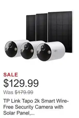 Costco TP Link Tapo 2k Smart Wire-Free Security Camera with Solar Panel, 3-pack offer
