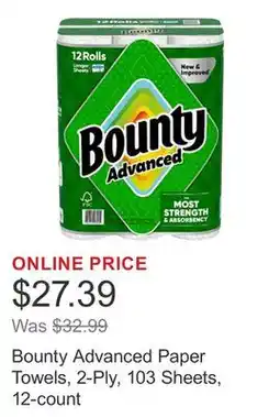 Costco Bounty Advanced Paper Towels, 2-Ply, 103 Sheets, 12-count offer