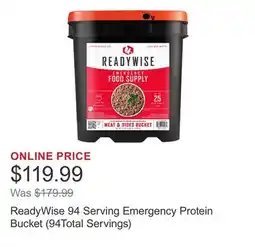 Costco ReadyWise 94 Serving Emergency Protein Bucket (94Total Servings) offer