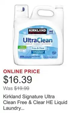 Costco Kirkland Signature Ultra Clean Free & Clear HE Liquid Laundry Detergent, 146 loads, 194 fl oz offer