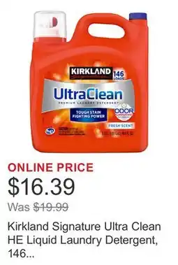 Costco Kirkland Signature Ultra Clean HE Liquid Laundry Detergent, 146 loads, 194 fl oz offer