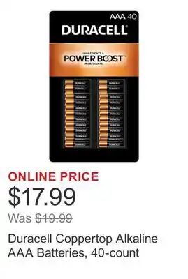 Costco Duracell Coppertop Alkaline AAA Batteries, 40-count offer