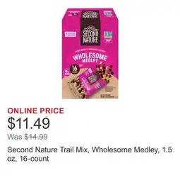 Costco Second Nature Trail Mix, Wholesome Medley, 1.5 oz, 16-count offer