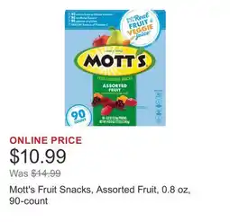 Costco Mott's Fruit Snacks, Assorted Fruit, 0.8 oz, 90-count offer