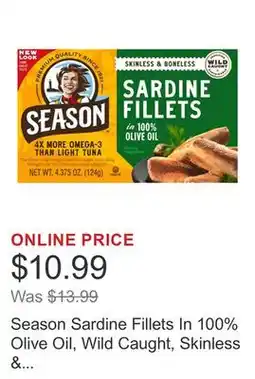 Costco Season Sardine Fillets In 100% Olive Oil, Wild Caught, Skinless & Boneless, 4.375 oz, 6-Count offer
