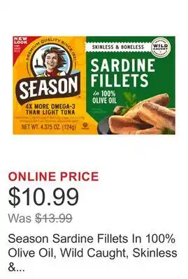 Costco Season Sardine Fillets In 100% Olive Oil, Wild Caught, Skinless & Boneless, 4.375 oz, 6-Count offer