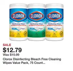Office Depot Clorox Disinfecting Bleach Free Cleaning Wipes Value Pack, 75 Count Each, Pack of 3 offer