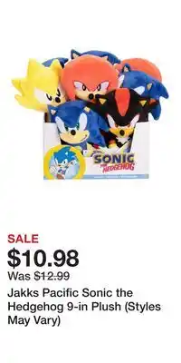 Game Stop Jakks Pacific Sonic the Hedgehog 9-in Plush (Styles May Vary) offer