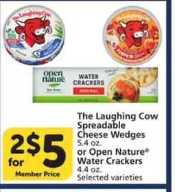 Albertsons The Laughing Cow Spreadable Cheese Wedges 5.4 oz. or Open Nature Water Crackers 4.4 oz offer