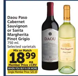 Albertsons Daou Paso Cabernet Sauvignon or Santa Margherita Pinot Grigio offer