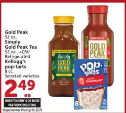 Albertsons Gold Peak 52 oz. Simply Gold Peak Tea 52 oz., + CRV Refrigerated Kellogg's pop-tarts 8 ct offer
