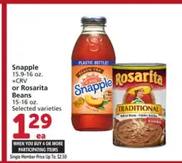 Albertsons Snapple 15.9-16 oz. or Rosarita Beans 15-16 oz offer