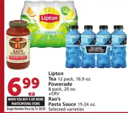 Albertsons Lipton Tea 12 pack, 16.9 oz. Powerade 8 pack, 20 oz. Rao's Pasta Sauce 15-24 oz offer