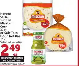 Albertsons Herdez Salsa 15-16 oz. Mission Corn 30 ct. or Soft Taco Flour Tortillas 10 ct offer