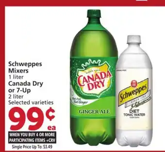 Albertsons Schweppes Mixers 1 liter Canada Dry or 7-Up 2 liter offer
