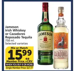 Albertsons Jameson Irish Whiskey or Cazadores Reposado Tequila offer