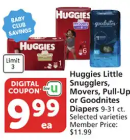 Albertsons Huggies Little Snugglers, Movers, Pull-Ups or Goodnites offer