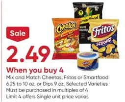 Stater Bros Cheetos, Fritos or Smartfood 6.25 to 10 oz. or Dips 9 oz offer