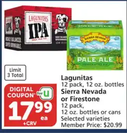 Albertsons Lagunitas 12 pack, 12 oz. bottles Sierra Nevada or Firestone 12 pack, 12 oz. bottles or cans offer