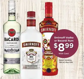 Ralphs Smirnoff Vodka or Bacardi Rum offer