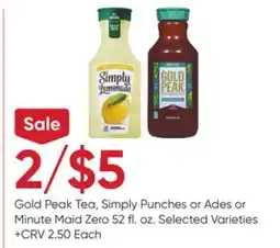 Stater Bros Gold Peak Tea, Simply Punches or Ades or Minute Maid Zero offer