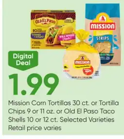Stater Bros Mission Corn Tortillas 30 ct. or Tortilla Chips 9 or 11 oz. or Old El Paso Taco Shells 10 or 12 ct offer