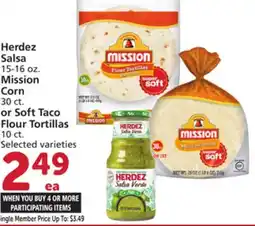 Vons Herdez Salsa 15-16 oz. Mission Corn 30 ct. or Soft Taco Flour Tortillas 10 ct offer