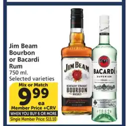 Vons Jim Beam Bourbon or Bacardi Rum offer